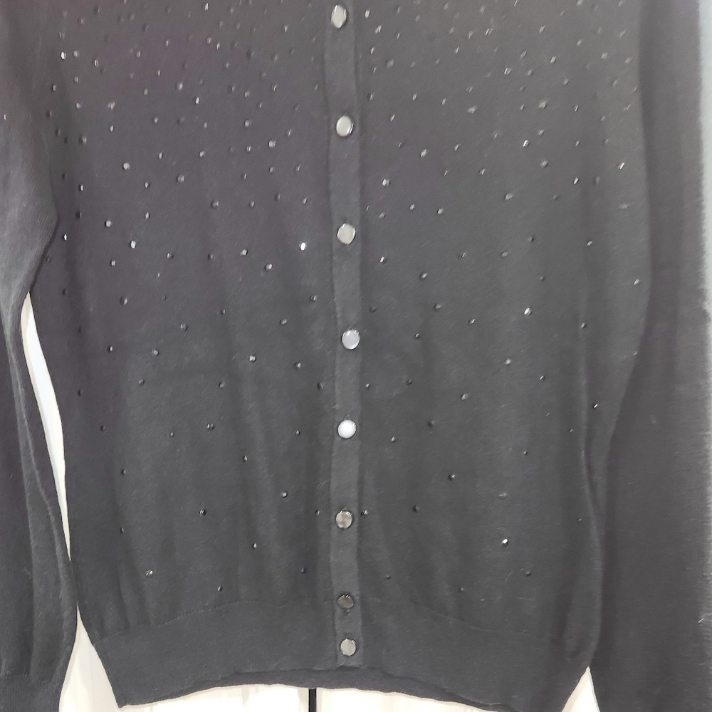 MERONA Black Sparkly Button Down Cotton Long Sleeve Cardigan Sweater Medium - Picture 3 of 7
